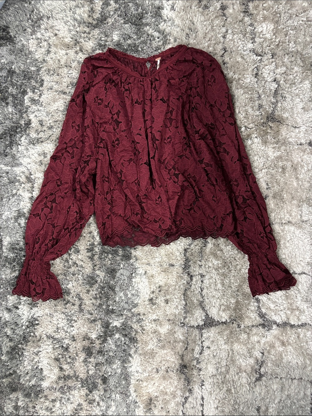 Free People Burgundy Lace Peasant Blouse